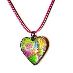 Handmade Multicolor Resin Heart Pendant Necklace 20" Wax Cord w/Ext New